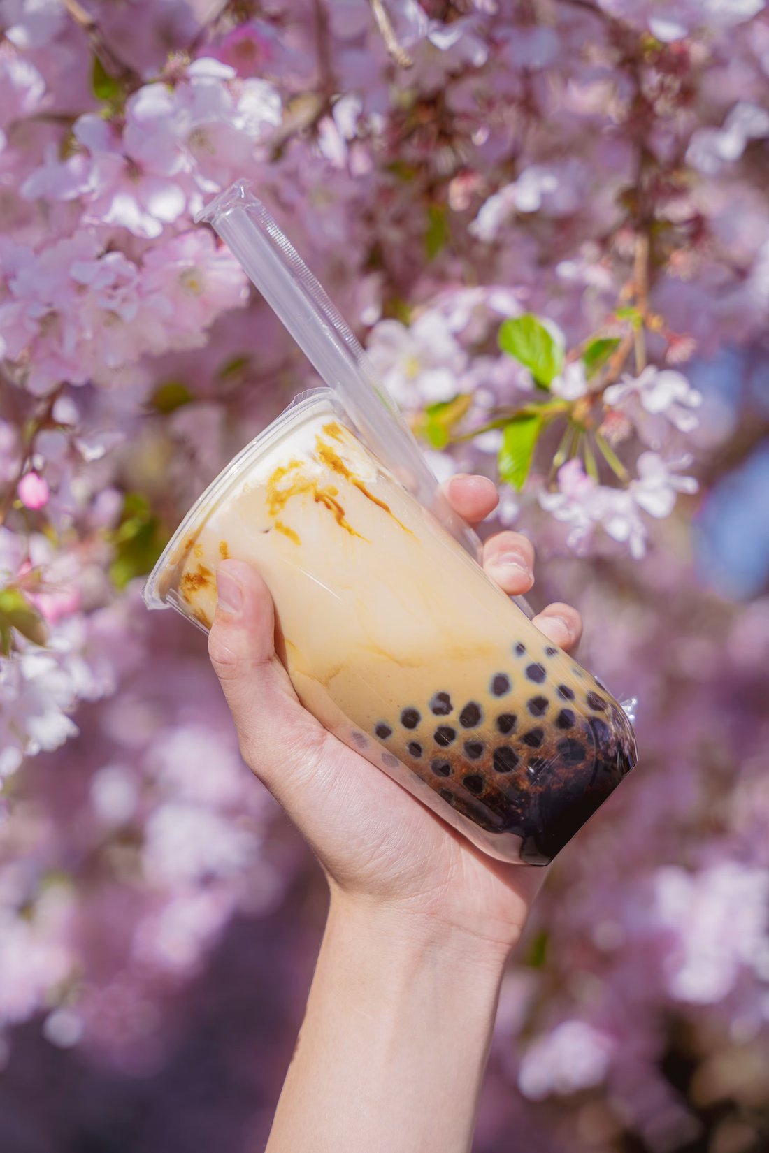 Iced milk tea with tapioca pearls from the 58 Hester mobile boba tea cart at a Southern California event