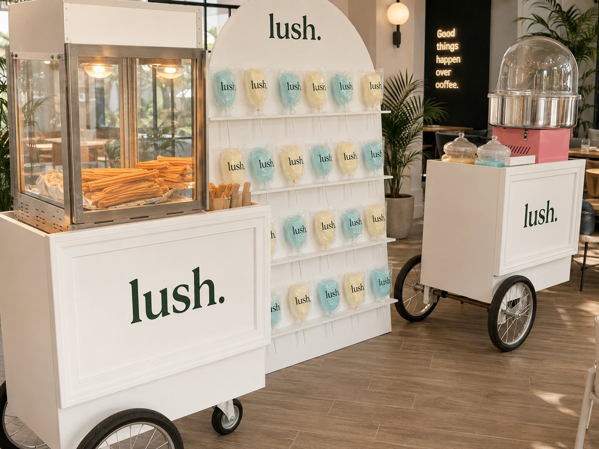 58 Hester cotton candy and treat carts styled for a wedding and brand event in Southern California