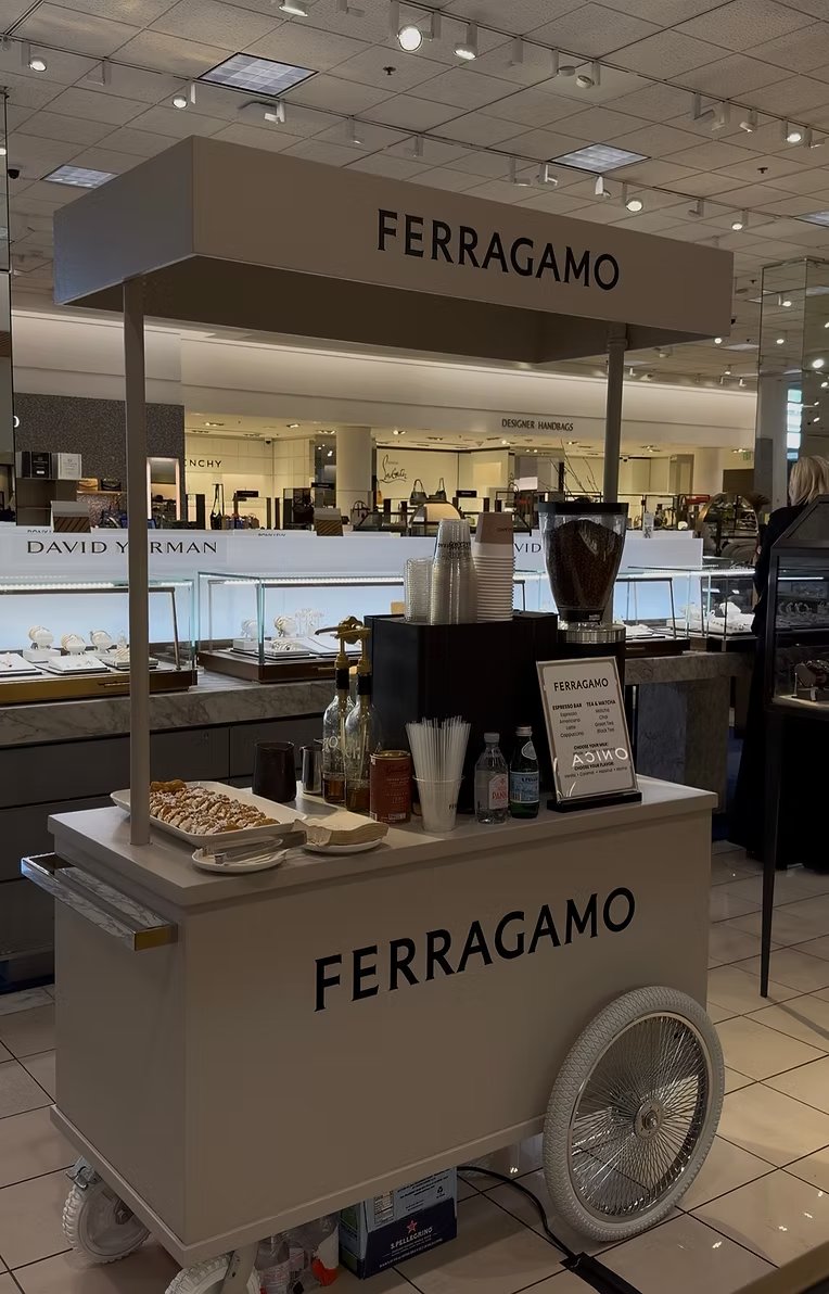 Ferragamo-branded 58 Hester coffee cart at a luxury brand activation
