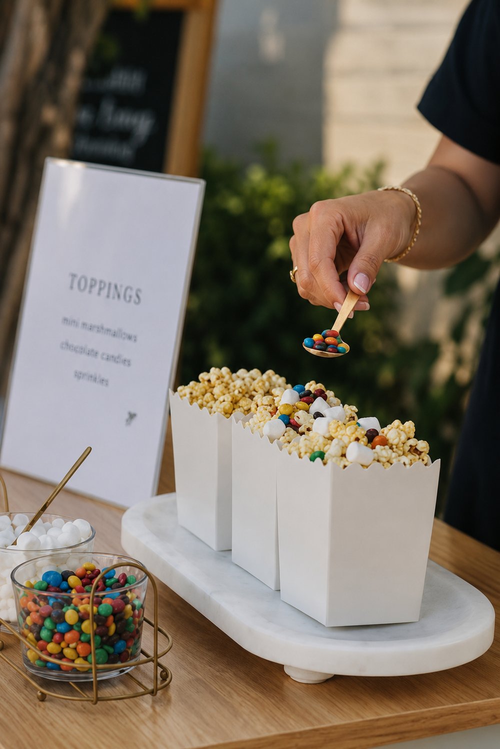Fresh-popped gourmet popcorn with a build-your-own toppings bar at a 58 Hester catering event